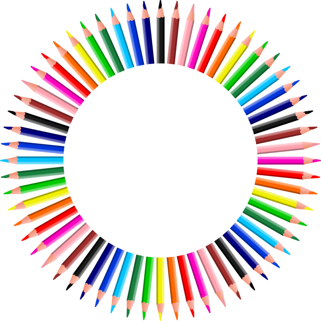 circle of colored pencils